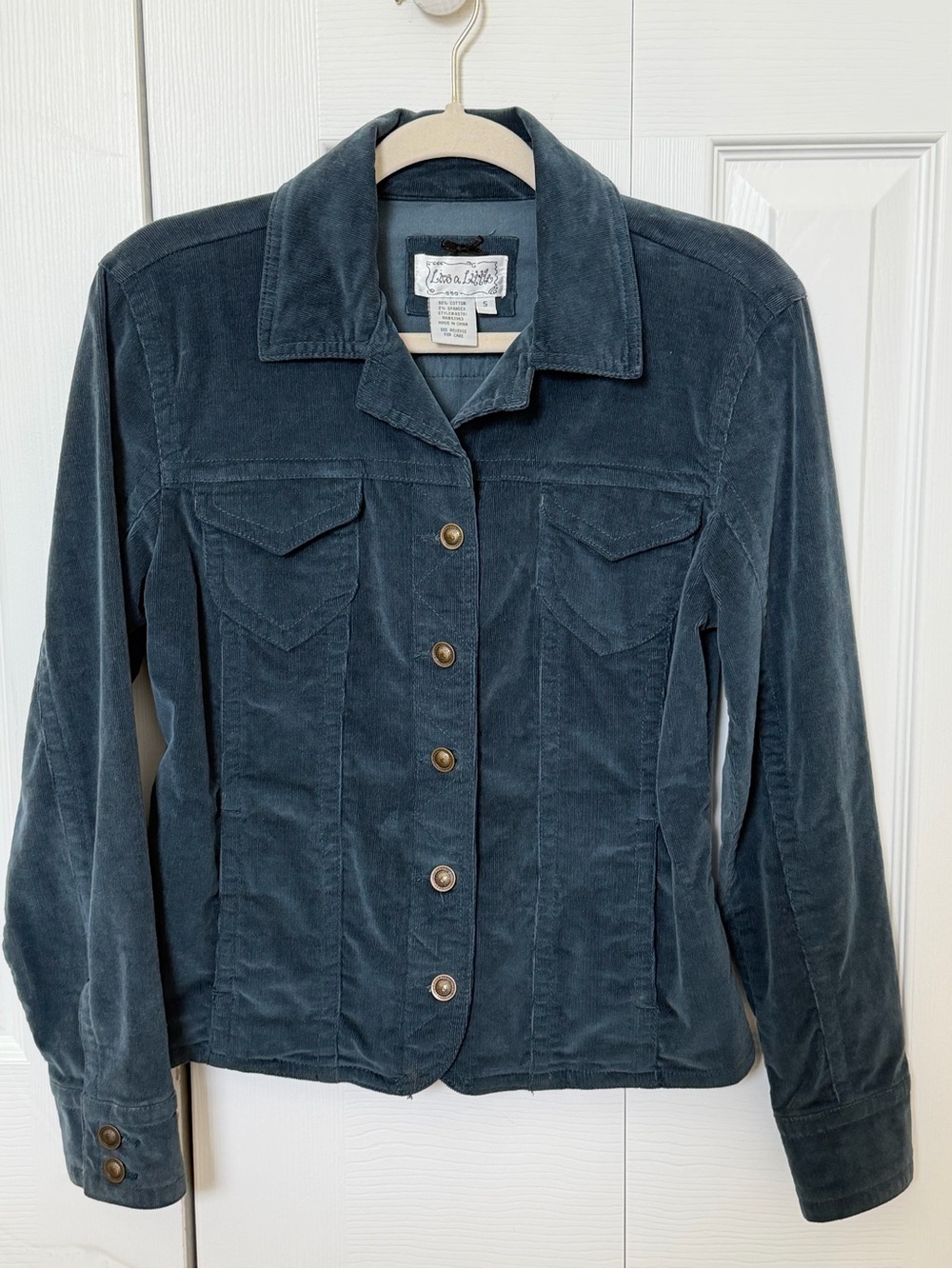Live a Little Women’s Small Teal Corduroy Jacket Button Front Fitted Stretch